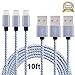Airsspu Lightning Cable,3Pack 10FT Extra Long Nylon Braided USB Cord Charging Cable for iPhone 5/5S/5C/SE 6/6S 6 Plus/6S Plus 7/7 Plus, iPad mini/Air/Pro iPod touch/nano 7(Gray+White,10FT)