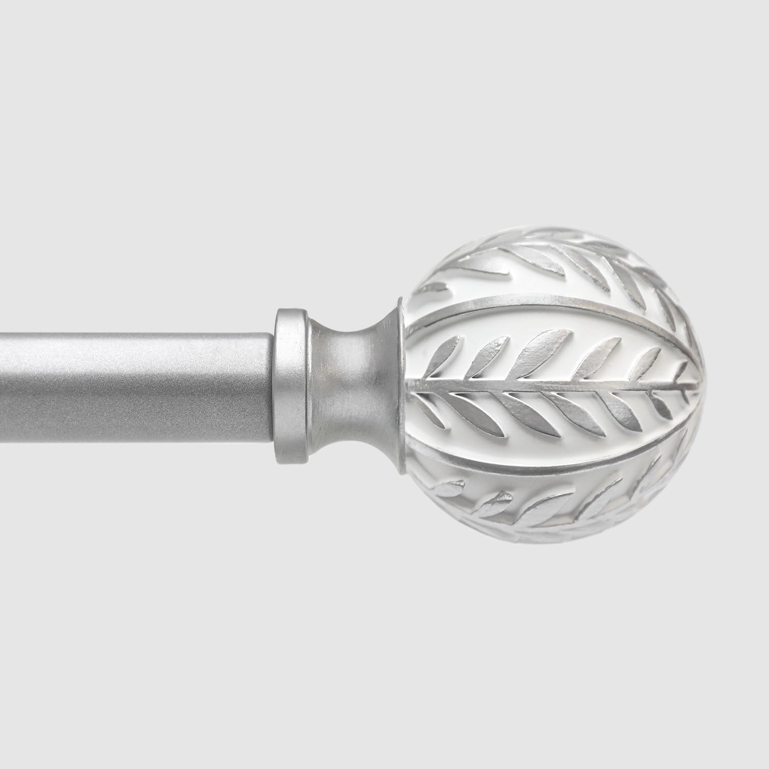 QDWIS Silver Curtain Rods for Windows 28 to 48 inch,1" Adjustable Heavy Duty Window Curtain Rod with Leaf Finials,Rustic Decorative Drapery Rods Set,Size:18-60'' Image