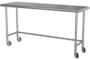 KROLLEN INDUSTRIAL 24" x 72" 18-Gauge 430 Stainless Steel Open Base Work Table with 5" Heavy Duty Zinc Swivel Stem Casters for Commercial Kitchen, Restaurant, Cafe