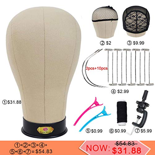 Cork Canvas Block Manikin Head With Stand Canvas Head for Wigs Block Head Mannequin With Mount Hole 21 Inch