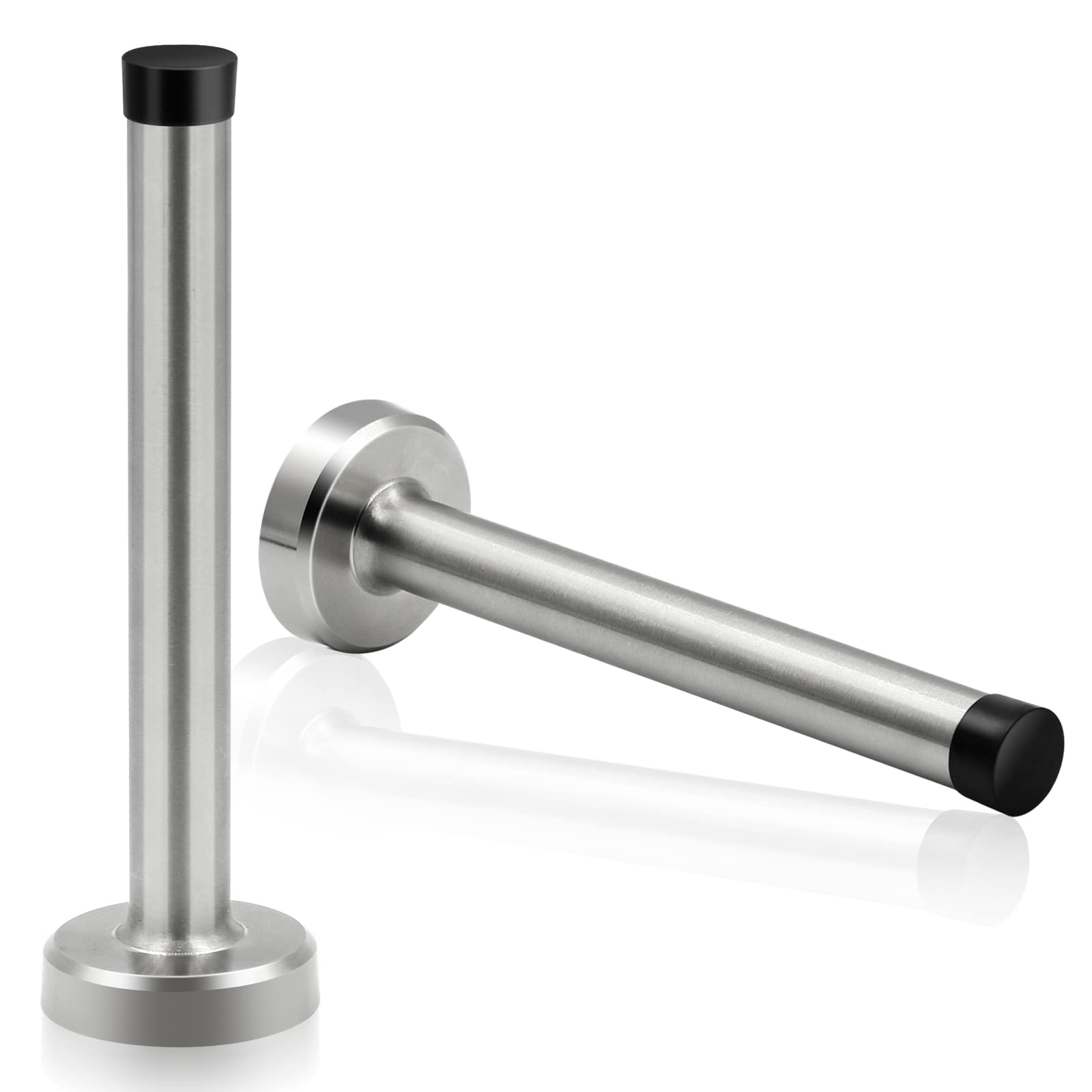 Door Stops, 6 Inch Door Stoppers Extral Long Wall Mounted Chrome Silver Doorstop with Soft Rubber Bumper, Brushed Stainless Steel Door Stopper for Skirting (2 Pack)