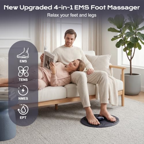 EMS Foot Massager for Pain Relief and Circulation,Foot Circulation Machine for Muscle Relaxation,10 Modes & 20 Intensity Levels, Detachable Easy-Clean Foot Massage Mat for Daily Relaxation at Home