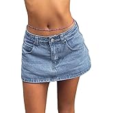 EMMIOL Women Denim Skort Skirt Stretchy Mid Waist Y2K Sexy Mini Skirts Dressy Casual Jean Skorts