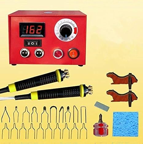 ele ELEOPTION Digital Brandmalerei Maschine Pyrographie Werkzeug mit 2 Sockets für Dual Lötpistolen 50W 220V Brandmal-Lötkolb