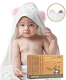 Premium Hooded Baby Towel and Washcloth | ORGANIC Extra Soft Bamboo, Hypoallergenic & Antibacterial | for Boys & Girls better than Cotton (Pink ears) Large 35