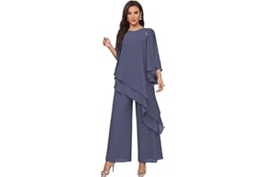 3 Piece Mother of The Bride Pant Suits for Wedding Crew Neck Chiffon Asymmetrical Long Formal Pant Suit with Jacket MX25