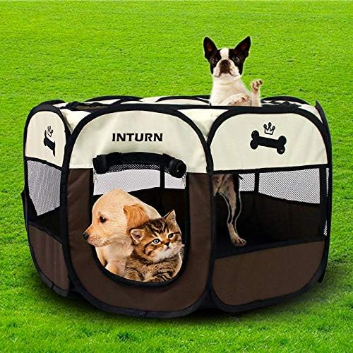 Pet Portable Foldable Playpen, Exercise 8-Panel Kennel Mesh Shade Cover Indoor/Outdoor Tent
