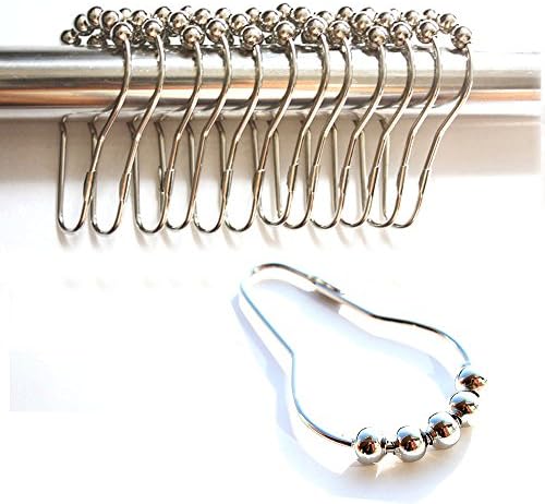 Masrole Stainless Steel Rustproof Shower Curtain Rings ,Curtain Hooks,Polished Chrome with Balls on,Set of 12 Rings