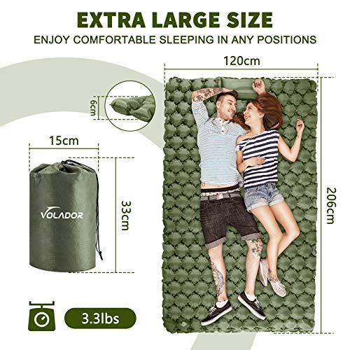 VOLADOR Double Sleeping Pad, Foot Pump Inflating Camping Mat for Two Person, Portable Outdoor Inflatable Air Mattress for Backpacking Hiking, Travel, Tent