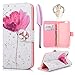 iPhone 6S Case,iPhone 6 Case (4.7 inch)- (NOT FOR iPhone 6 Plus)MOLLYCOOCLE Wallet Premium PU Leather Bling Diamond Butterfly Magnetic Hand Wrist Strap TPU Bumper Cover & Dust Plug & Stylus Pen,Flower
