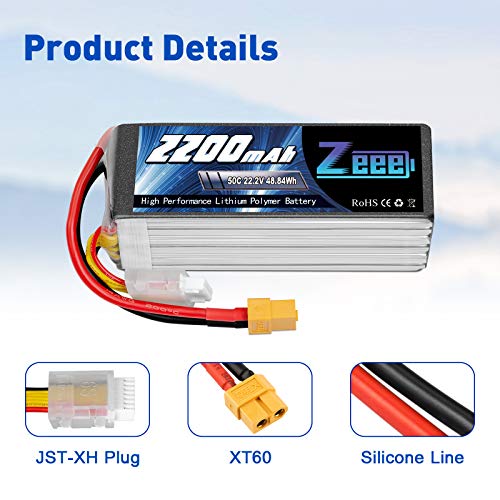 Zeee 6S Lipo Akku 22,2V 50C 2200mAh RC Batterie mit XT60 Stecker für RC Auto Truck Flugzeug Heilikopter Boot RC Hobby (2… – Bild 4