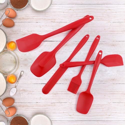 Kit 6 Espátulas de Silicone Premium Antiaderente - Kit Cozinha e Confeitaria Resistente ao Calor com Espátula Pão Duro Grande e Pequena, Pincel, Espátula Reta e Vazada