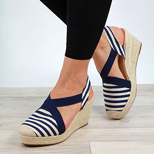 image for Nailyhome Womens Espadrilles Platform Wedge Sandals Striped Elastic Cr