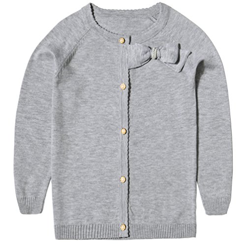 Lymanchi Little Girls' Pearl Bow Long Sleeve Button Front Knit Cardigan Sweater Grey 6