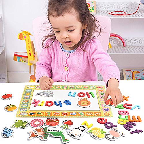 AMOSTING Alphabet Magnets Toddler Toys Educational Magnetic Letters 244Pcs Refrigerator Magnet for Preschool Learning Numbers Farm Animal Spelling ABC for Kids with Board - Thumbnail 4