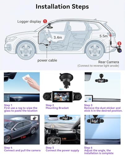 Zomolither Cámara de salpicadero de 4 canales 360° con cámara frontal 2K y vigilancia completa 1080p, modo estacionamiento, visión nocturna, WiFi/aplicación, sensor G, grabación en bucle para todos
