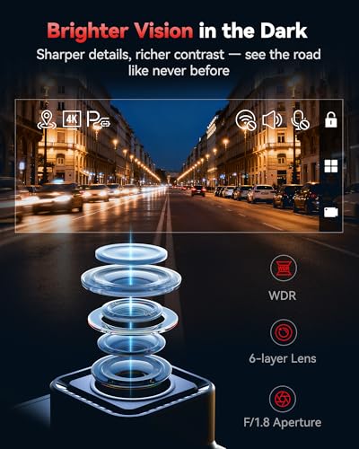 REDTIGER F7N Dash Cam 4K Front and Rear 1080P, 5.8GHz WiFi-20 MB/s Fast Transfer, 2160P/FHD Car Dash Camera with 64GB Card, 3.18" Screen, Smart App Control, Precise GPS, Night Vision, 24H Parking Mode