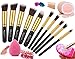 BEAKEY Makeup Brush Set, Premium Synthetic Kabuki Foundation Face Powder Blush Eyeshadow Makeup Brush Kit with Blender Sponge and Brush Cleaner (10+2pcs, GOLDEN-BLACK)