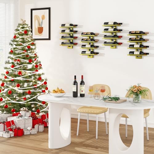 IBUYKE Wall Wine Rack 12 Bottles, Vertical Metal Wine Rack, Golden TMJ909G | Wine Bottle Holder Spirits Champagne Wine Rack Mounted DIY for Kitchen Dining Bar