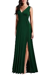 MUSHARE Women's V Neck Sleeveless Split Formal