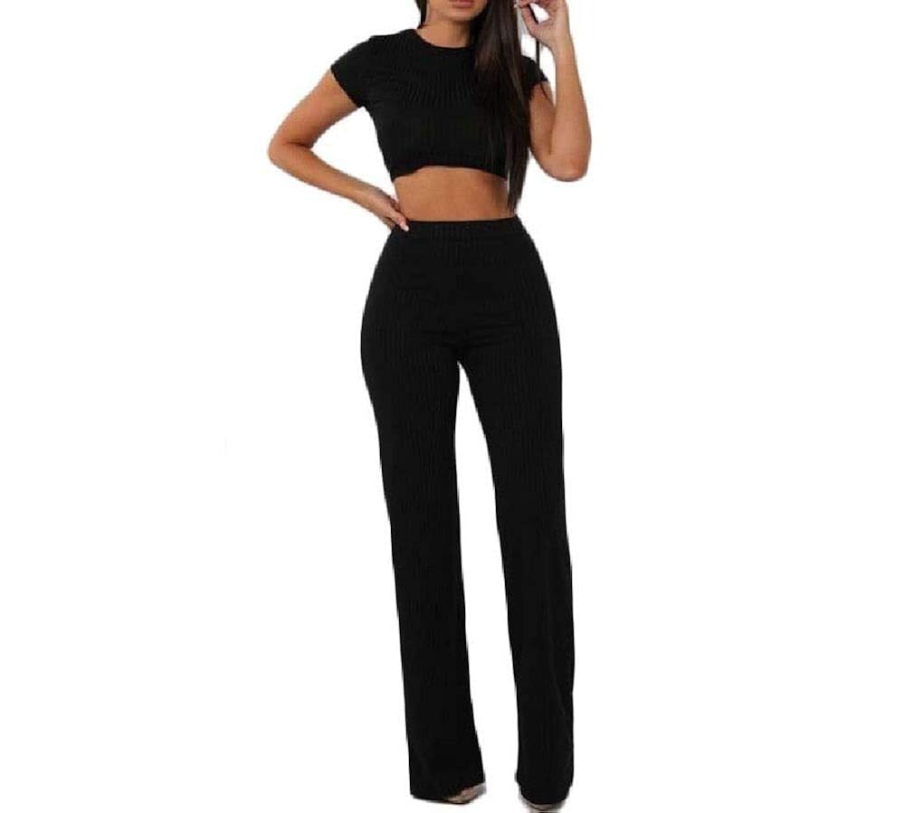 Sayahwomen Basic Cotton Fashionable Leisure Crop Tops Palazzo