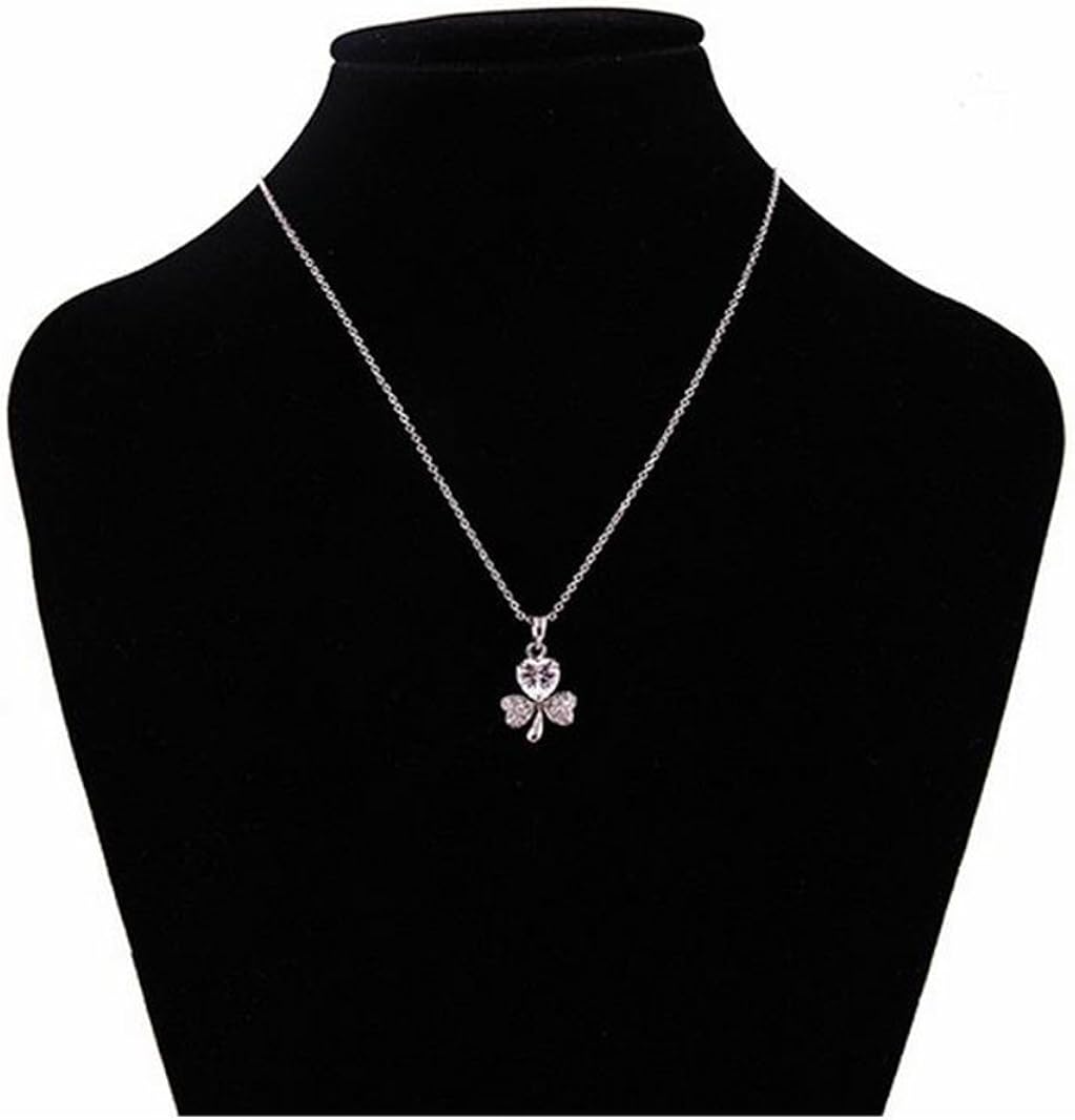 Gudeke Irish Shamrock Heart Zircon Crystal Pendant Chain Necklace for