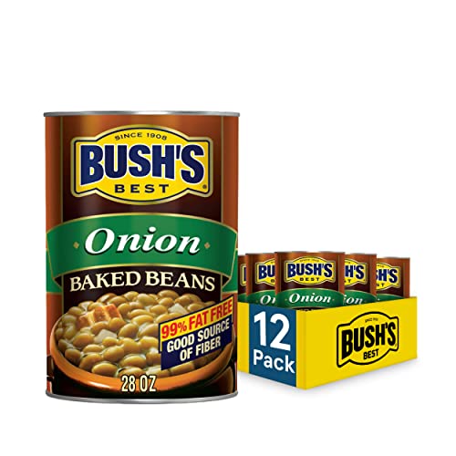 BUSH'S BEST Canned Onion Baked Beans (Pack of 12), Source of Plant