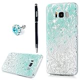 For Samsung Galaxy S8 Case, 3D Handmade Bling Crystal Shiny Rhinestone Diamonds Special Hollow Floral Gradient Pattern Clear Case Hard PC Untra Thin Skin Shell for Samsung Galaxy S8 - Blue Flower