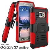 Galaxy S7 Active Case, CellJoy [Ultra Rugged Hybrid] Dual Layer TPU **ShockProof** Reinforced Bumper Protection Cover **Kickstand** [Locking Swivel Belt Clip Holster Combo] (Red)