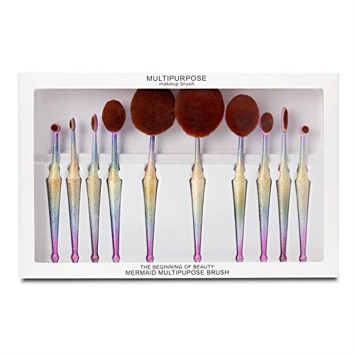 Makeup Brushes, Top Super 10Pcs Pro Oval Makeup Brush set Cosmetic Foundation Liquid Cream Powder Brush with Soft Toothbrush Shaped Design