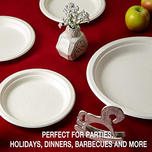 Kikigreen Bagasse Round Compostable Plates [100-pack] Dessert White Disposable Plates Made Of Sugarcane 10'', 7'' - Thumbnail 6