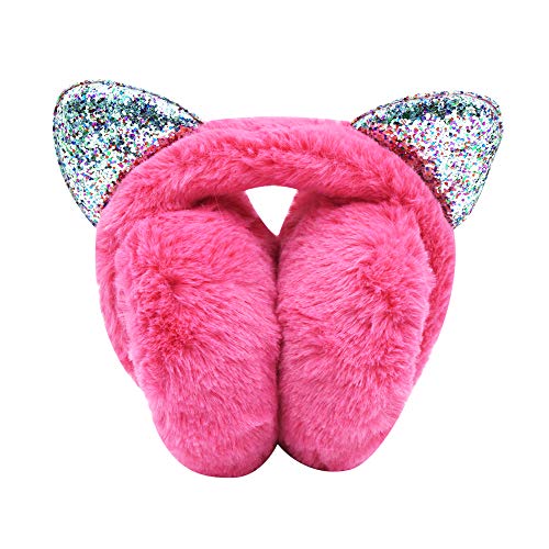 Orityle Winter Women Foldable Faux Fur Earmuff with Cute Sequins Cat Ear for Girls Ladies
