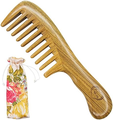 Wood Hair Comb for Women Carving 'For Mom' - Green Sandalwood Handmade - Wide Tooth Wooden Detangling Combs with Natural Aroma for Curly Hair (Pure Sandalwood Wide Tooth for mom)