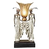 Design Toscano Art Deco Peacock Maidens Sculptural Table Lamp, 20 Inch, Polyresin, Bronze and Pearl Finish