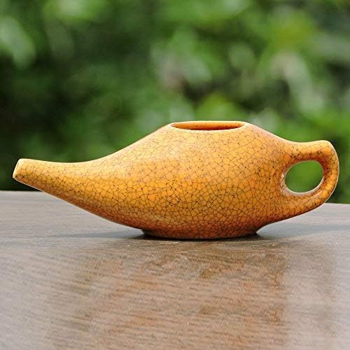 Ancient Impex Ceramic Neti Pot (270 Ml Capacity) with 5 Sachets of Neti Salt + Instructions Leaflet, Orange - Image 3