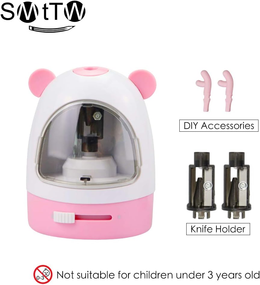 SMTTW Electric Pencil Sharpener,Electrical Automatic Sharpener，Fast Sharpen, Colored Pencils，Auto Stop/Colored Pencils(6-8mm), 2AA Battery Operated in School Classroom/Office/Home (Pink)