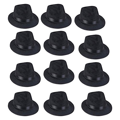 Black Fedora Gangster Hat Costume Accessory - Pack of 12