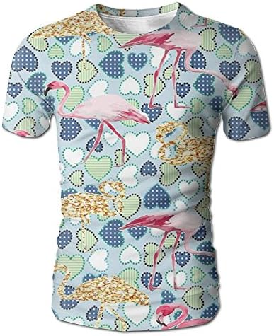 MOCDSAR Pink Flamingo and Glitter Flamingo Men's Short Sleeve T-Shirt Crew Neck Shirt L