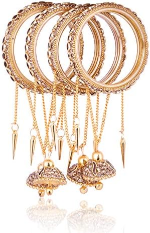 SWI Fashionable Designer Studded With Zircon, Kundan Beautiful Latkan Glass Kada Set Of 4