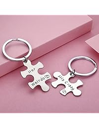 CJ&M Juego de llaveros de acero inoxidable con inscripción "His Crazy Her Weirdo" para parejas, joyería para parejas personalizada, regalo perfecto para novio novia