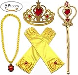 Alead Princess Belle Dress Up Party Accessories Gloves, Tiara, Wand and Necklace, Yellow, Set of 4