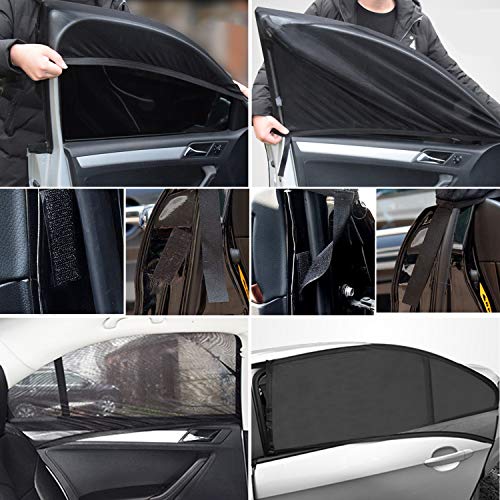 BOYISEN Car Side Window Sun Shade Front and Back, Breathable Mesh Sun Shield with UV Rays Protection Mosquito Prevention Fit for Small Cars(4 Pack) - Thumbnail 5