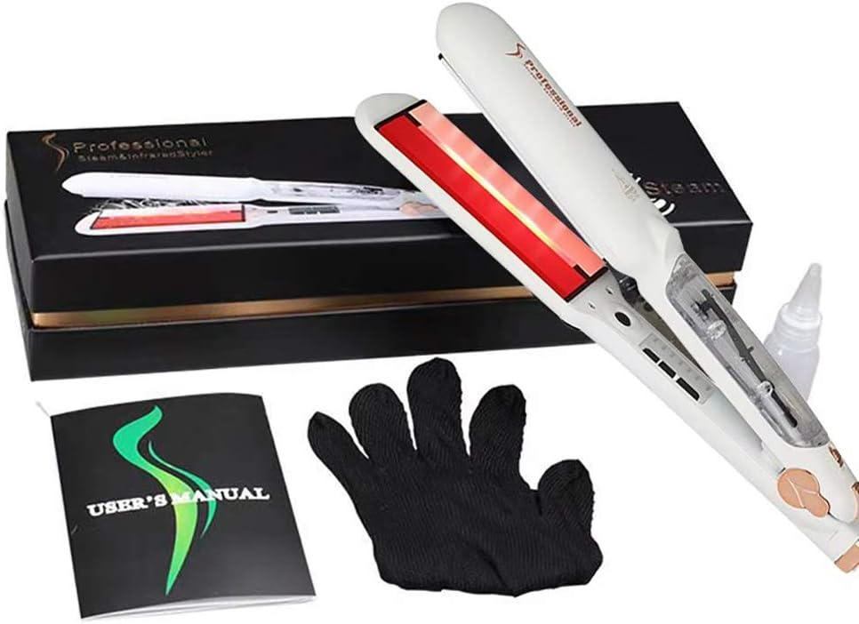 Alaboudi Infrared Steam Hair Straighteners Ceramic,professional flat iron Tourmaline Wide Flat Iron Hair Straightening Professional for Salon Home Travel Women (N8-WFPY-8KQO)