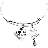 Love to Dance Silver Adjustable Expandable Wire Bangle Charm Bracelet Ballet