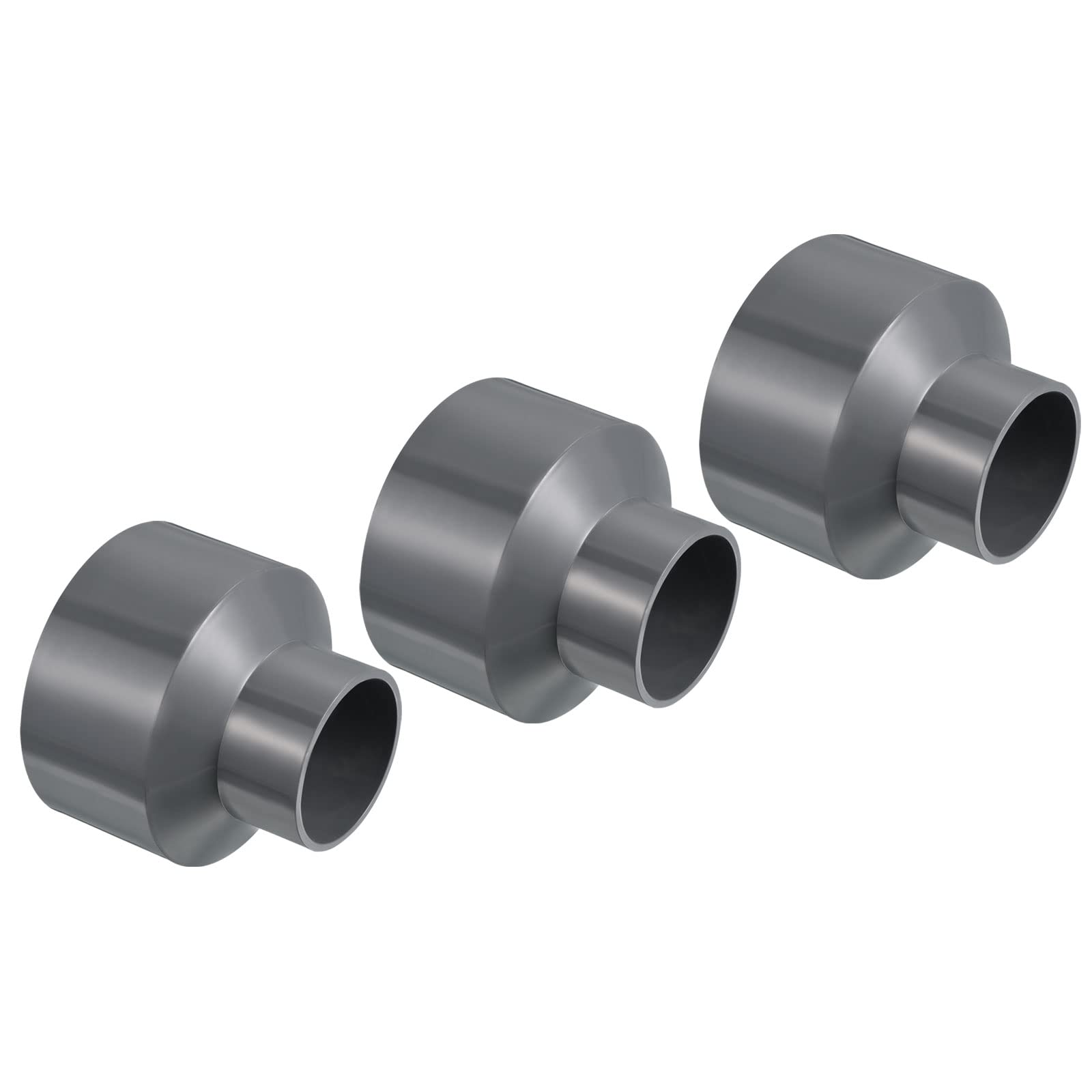 PATIKIL PVC Reducer Pipe Fitting 110x63mm, 3 Pack Straight Coupling Adapter Connector, Gray
