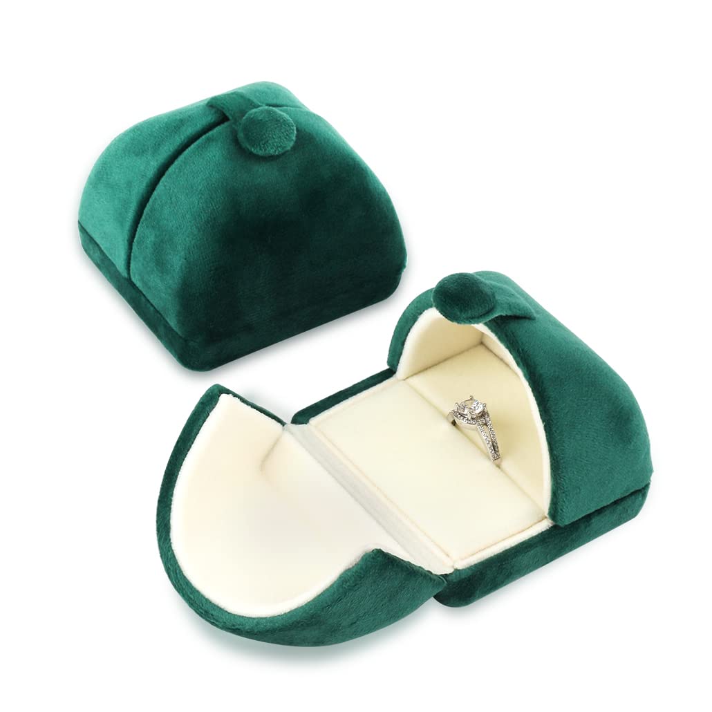 iSuperb Velvet Ring Box travelling Jewelry Gift Boxes Bangle Box Pedant Necklace Organizers Dark Green Jewelry Case for Birthday Engagement Wedding Anniversary (Single Ring Box)