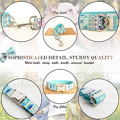 Darolin [Dog Collar +Dog Leash +Detachable Bowtie]-[Pet Fashion Set]-S-Mayan Blue - Thumbnail 4