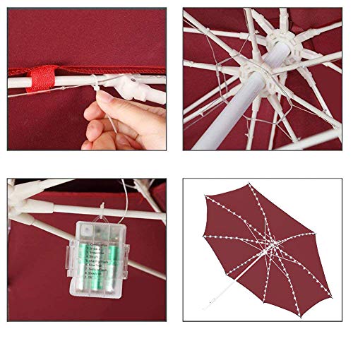 Umbrella Lights, Patio Outdoor Umbrella Waterproof LED Rope Lights String Lights, Battery Operated Indoor Decor, 8 Strings, 13 LED per String Adjustable Brightness - Warm White - Thumbnail 4