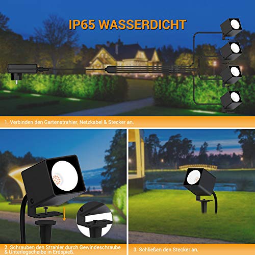 Gartenleuchte, MustWin Gartenstrahler mit Erdspieß 4*10W 3600LM 3000K Warmweiß LED Strahler mit Stecker 4 in 1… – Bild 5
