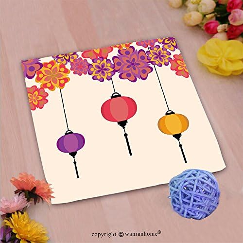 VROSELV Custom Cotton Microfiber Ultra Soft Hand Towel-vector illustration of chineese lanters decoration colorful fun set Custom pattern of household products(14"x14")